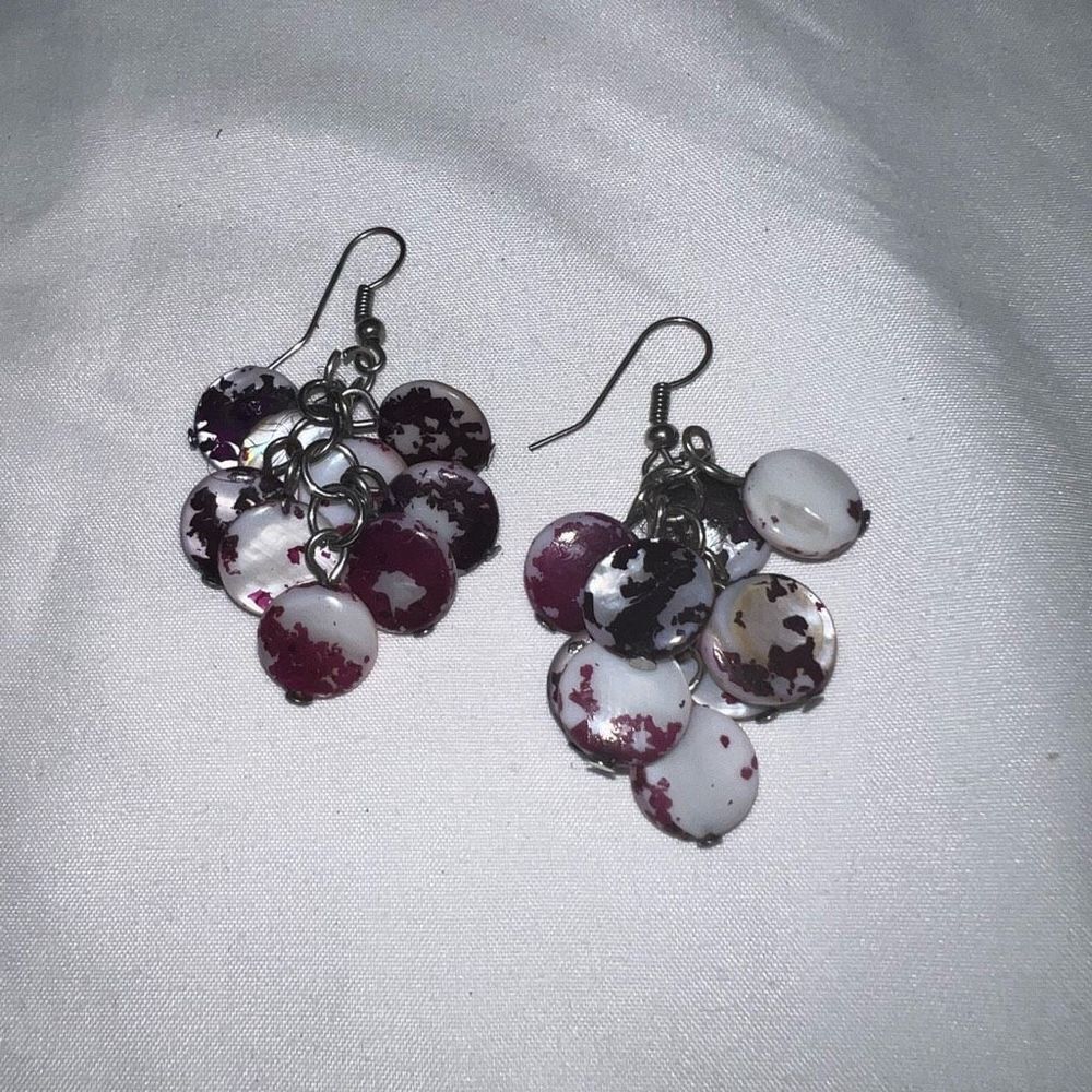 Purple and White Marble Tone Dangle Disc Earrings